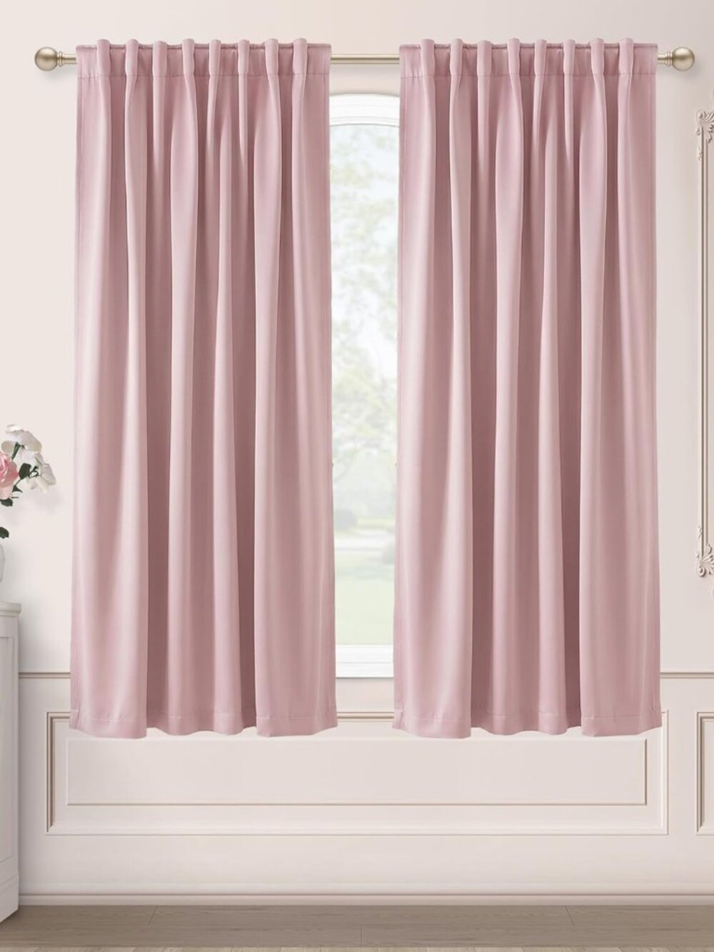 Baby Pink Blackout Curtains, Polyester, 52" W x 63" L, 2 Panels with hooks